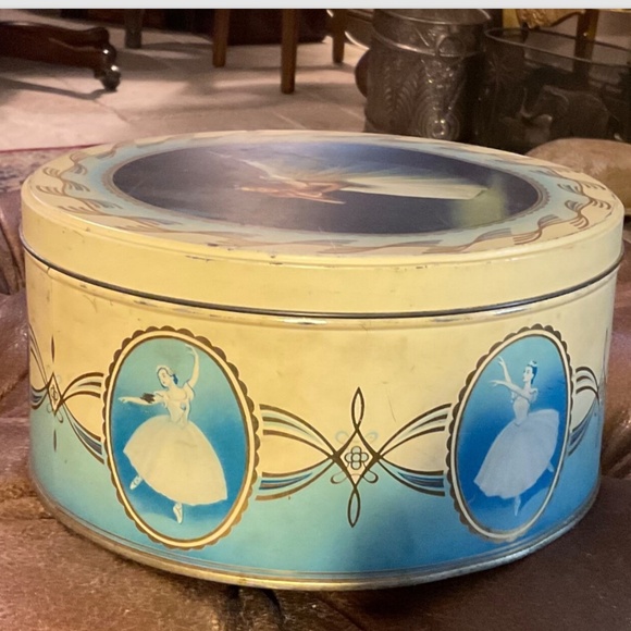 Vintage Jacob & Co Ballerina Ballet Biscuit Tin Rare Empty Round 8” X 4” England - Picture 5 of 8